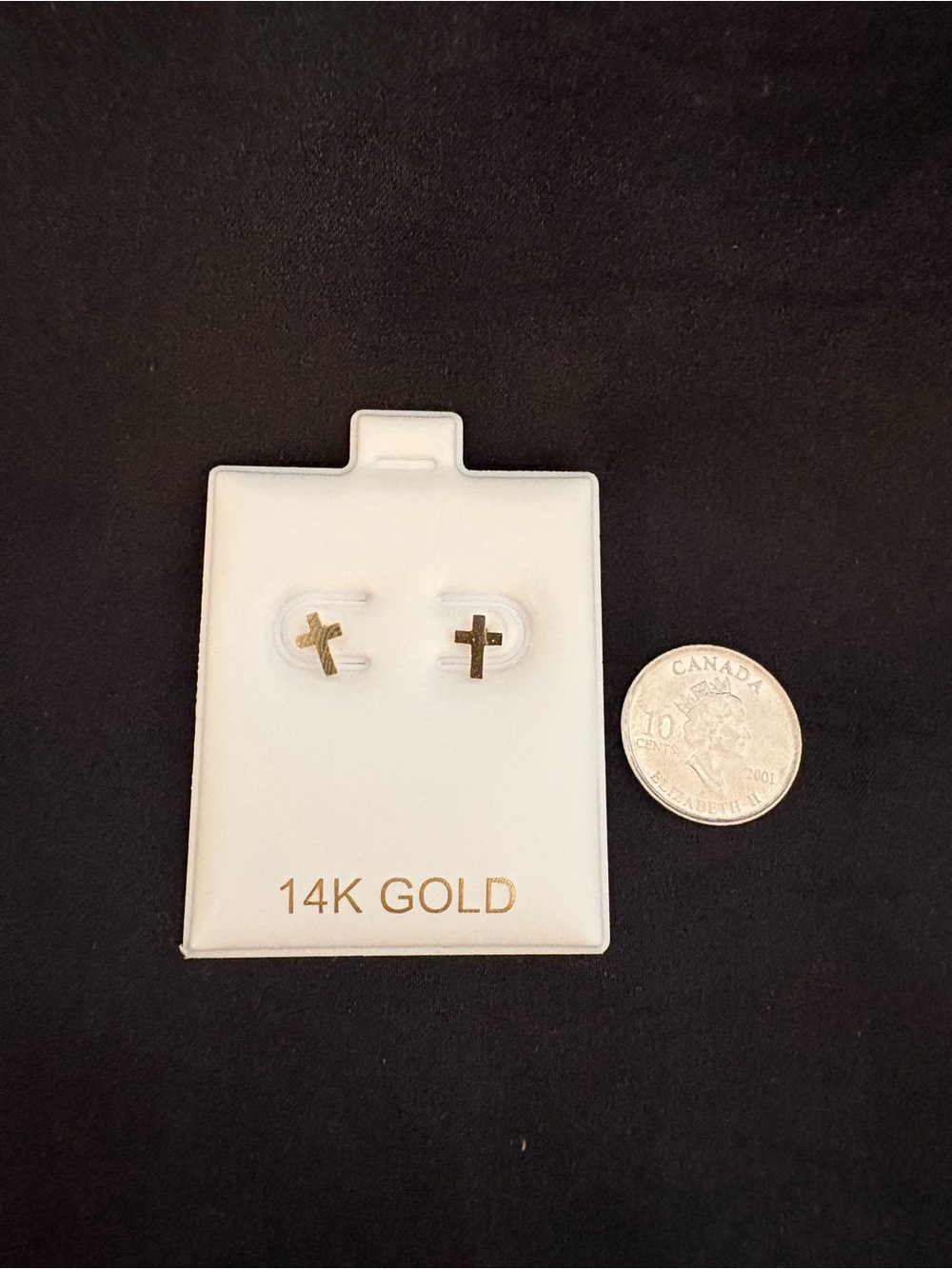 14K Gold Cross Stud Earrings - Gold